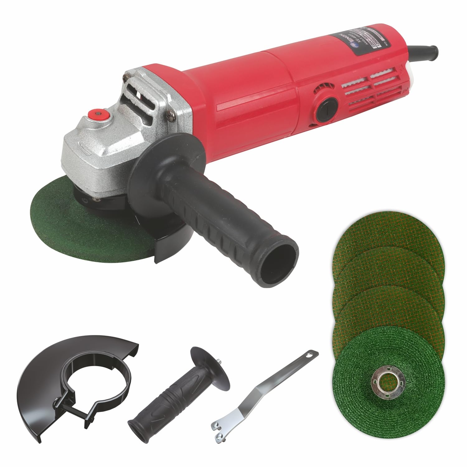 ENON Corded Electric Angle Grinder 850W 12000 RPM with 3 Cutting & 1 Grinder Wheel 100m for Grinding, Polishing & Cutting with 3 Position Side-Handle, for Home & DIY Use, Back Switch (XE-4003) ENON Corded Electric Angle Grinder 850W 12000 RPM with 3 Cutting & 1 Grinder Wheel 100m for Grinding, Polishing & Cutting with 3 Position Side-Handle, for Home & DIY Use, Back Switch (XE-4003)